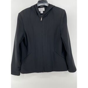 Focus 2000 by Charles Glueck Hooded Jacket Women 12 Black Full Zip Athleisure
